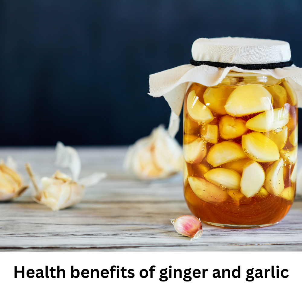 Health benefits of honey and garlic.